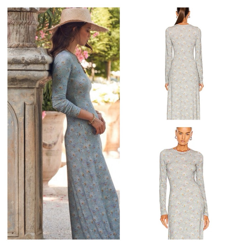 LOVESHACKFANCY BRICKEN MAXI DRESS SKY GRAY/BLUE SIZE XS